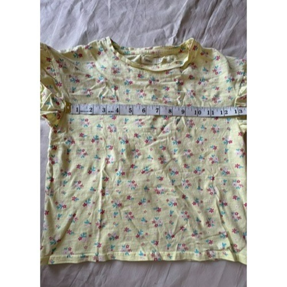 Sfera Girls Youth Size 7-8 Yellow Floral Glitter Print Ruffle Sleeve T-shirt Top - Picture 10 of 11